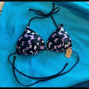 REVERSIBLE TRIANGLE SWIM TOP•Pure Black Butterfly• SZ:L• Brand New• Never Worn•